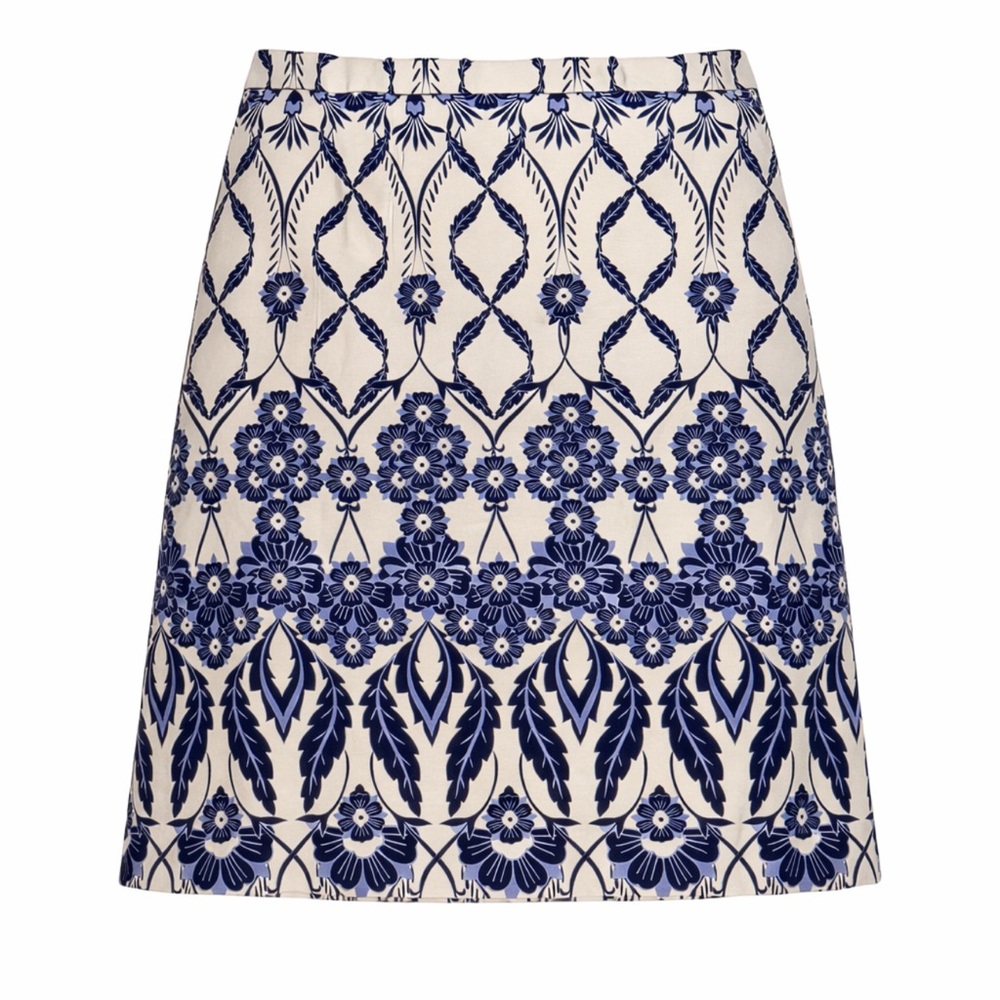 J. Crew Blue and White Trellis Floral Print Mini Skirt Size 10